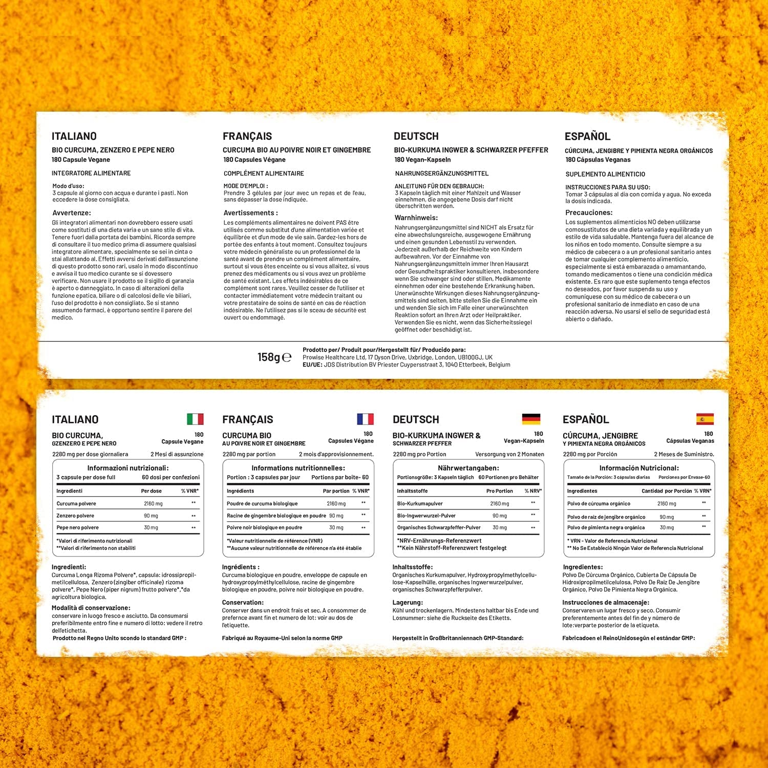 Organic Turmeric 2280Mg (High Strength) with Black Pepper & Ginger - 180 Vegan Turmeric Capsules with Active Ingredient Curcumin I Soil Association Approved I UK Made by Prowise Healthcare