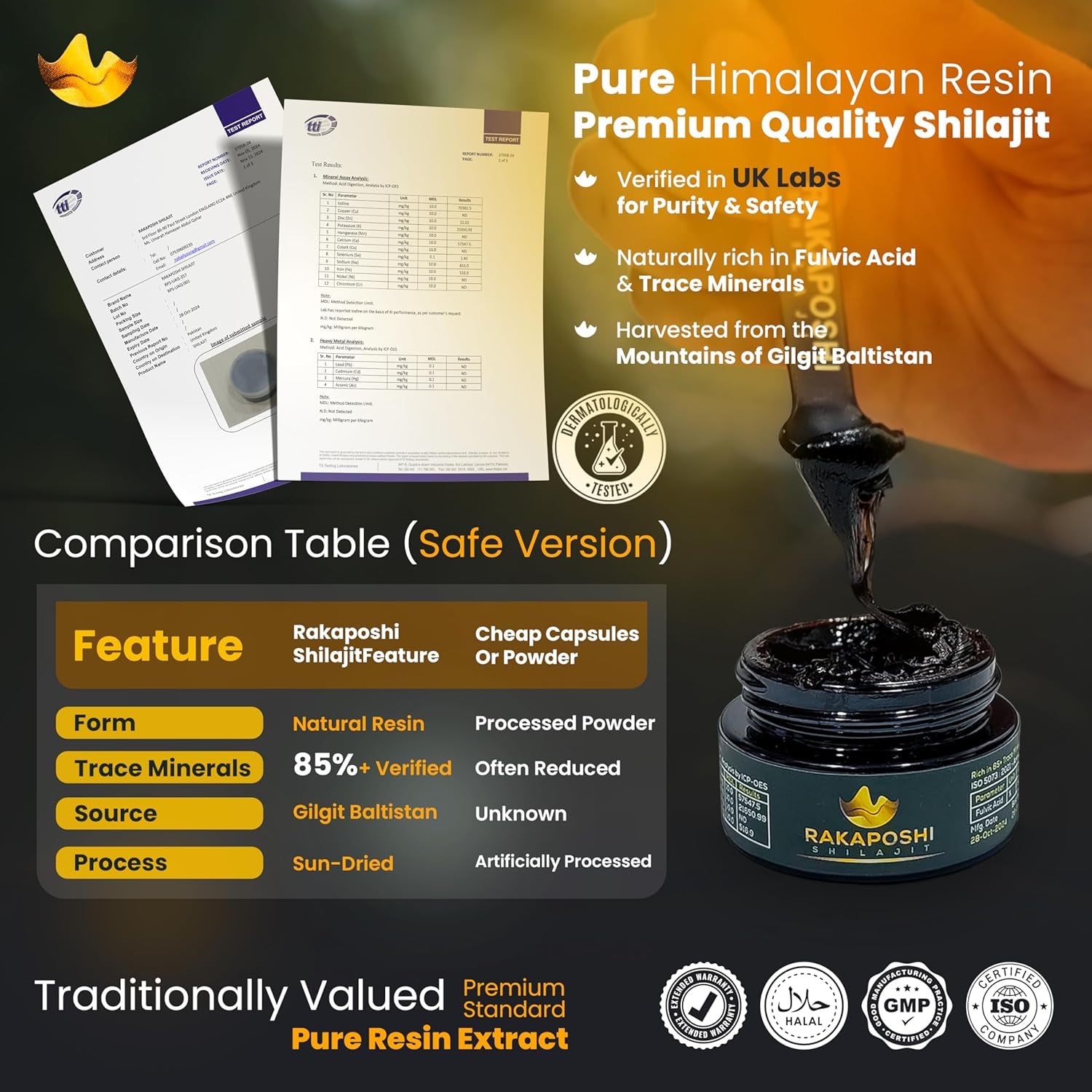 Rakaposhi Himalayan Shilajit Resin - Sun-Dried, Lab-Tested, Traditional Mineral Resin, 28.3 G - for Men & Women, Sourced from Gilgit-Baltistan