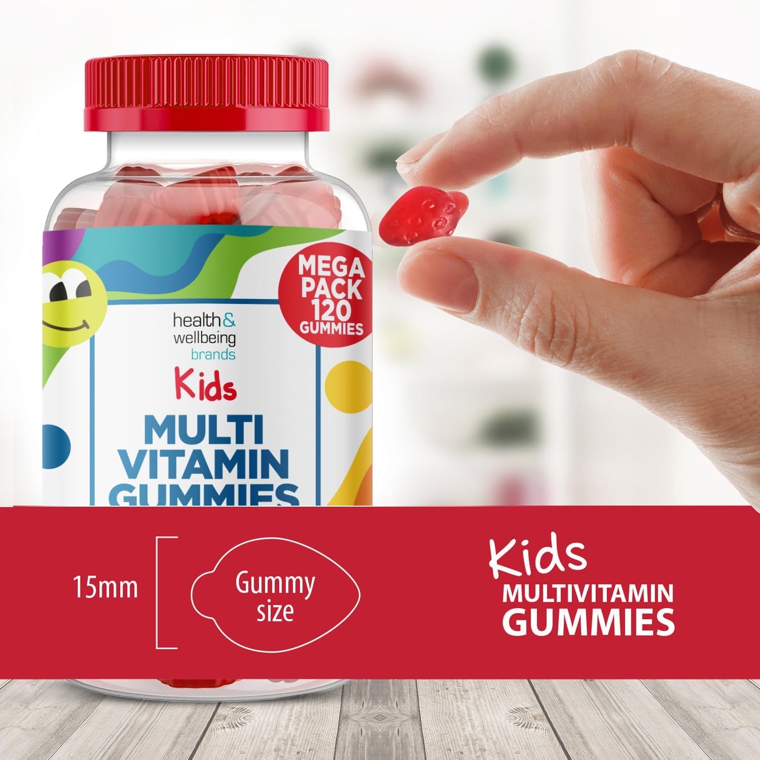 Multivitamin for Kids 120 Natural Strawberry Flavour Gummies - Contains 9 Essential Vitamins and Minerals Including Vitamin C D a & B Vitamins for Childrens