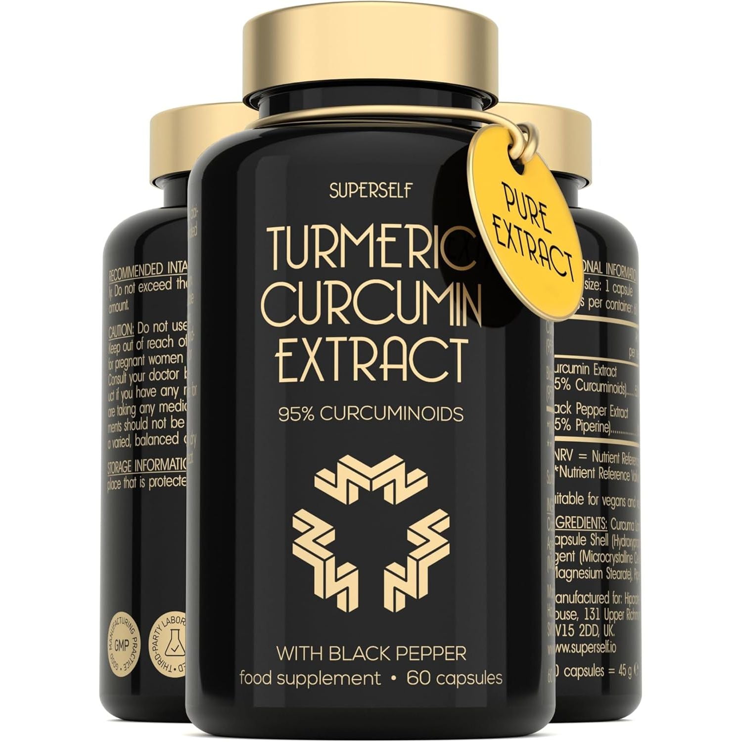 Turmeric Curcumin Capsules High Strength with Black Pepper - Pure Curcumin Extract with 95% Curcuminoids - 60 Tablets One a Day 500Mg - Premium Turmeric Herbal Supplements - Enhanced Absorption