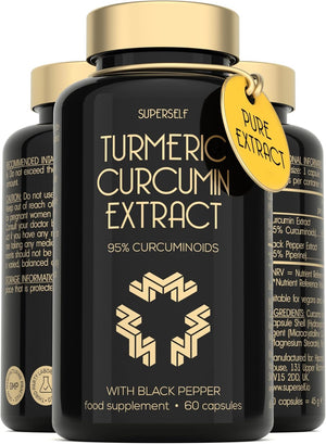 Turmeric Curcumin Capsules High Strength with Black Pepper - Pure Curcumin Extract with 95% Curcuminoids - 60 Tablets One a Day 500Mg - Premium Turmeric Herbal Supplements - Enhanced Absorption