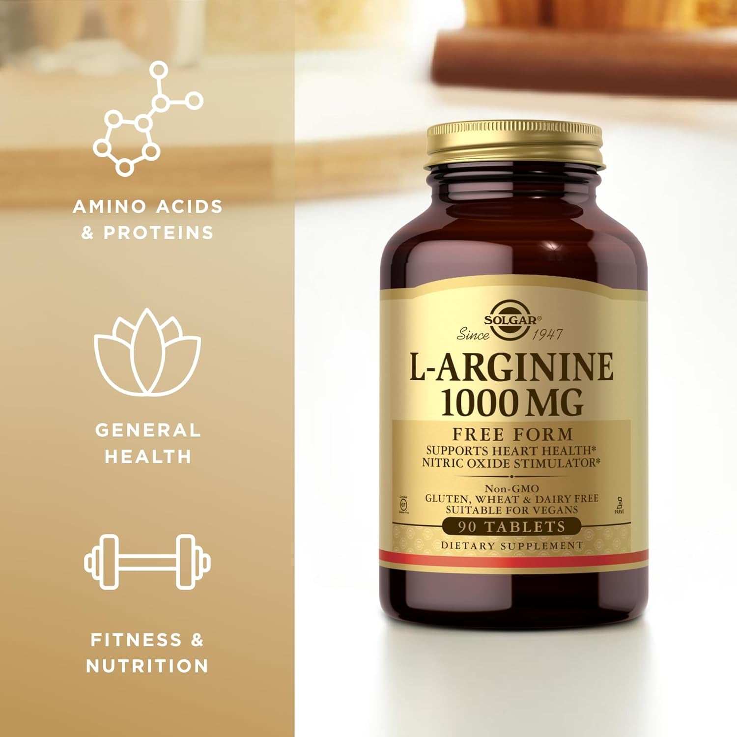 Solgar L-Arginine 1000Mg Tablets - Pack of 90 - for a Healthy Metabolism - Ideal for Athletes - Vegan and Gluten Free, Gold