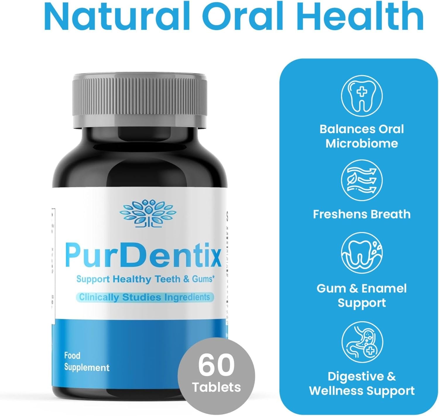 Purdentix - All Natural Teeth & Gum Care Supplement with Probiotics, Supports Oral Health, Fresh Breath, Vegan, 60 Tablets,Slim Warriors