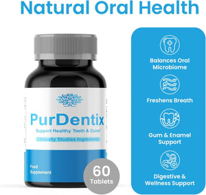 Purdentix - All Natural Teeth & Gum Care Supplement with Probiotics, Supports Oral Health, Fresh Breath, Vegan, 60 Tablets,Slim Warriors