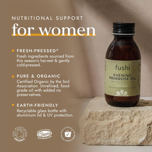 Fushi Organic Evening Primrose Oil 100 Ml | Min 10% Gamma Linoleic Acid | Fresh-Pressed | Rich Source of Omega 6 Fatty Acids | Best for Inner Health & Dry Skin | Manufactured in the UK