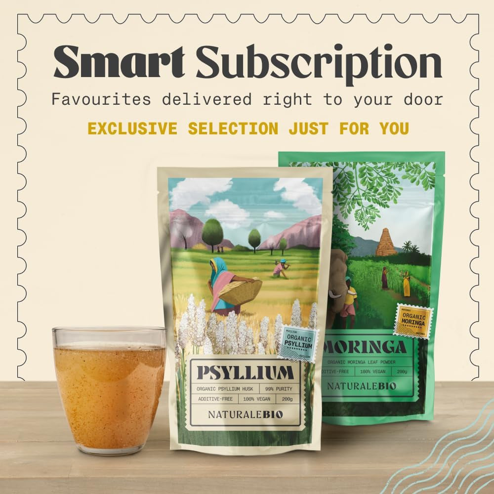 Naturalebio Organic Psyllium Husk - 99% Purity - 200G. Pure & Natural Psyllium Seed Husks, Produced in India. High in Fibre, to Be Mixed with Water, Beverages, & Juices, Vegetarian & Vegan.