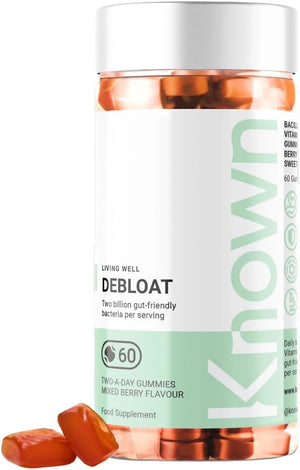Known Delicious Debloat Gut Support Gummies - 2 Billion CFU Bacillus Coagulans & Vitamin C - Natural Mixed Berry Flavour - 60 Gummies, 1 Month Supply
