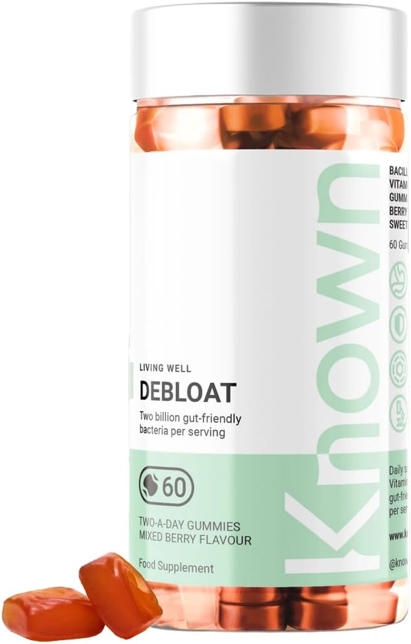 Known Delicious Debloat Gut Support Gummies - 2 Billion CFU Bacillus Coagulans & Vitamin C - Natural Mixed Berry Flavour - 60 Gummies, 1 Month Supply