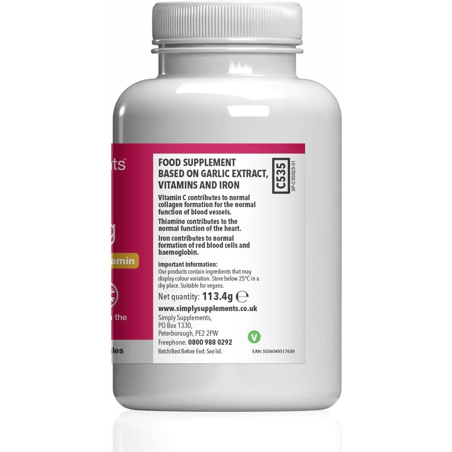 High-Strength Odourless Garlic Capsules | Supports Heart, Normal Blood Circulation & Immune Health | with Vitamin C, Iron & Thiamine | Vegan Friendly | 180 Capsules = 3 Months’ Supply | UK Made