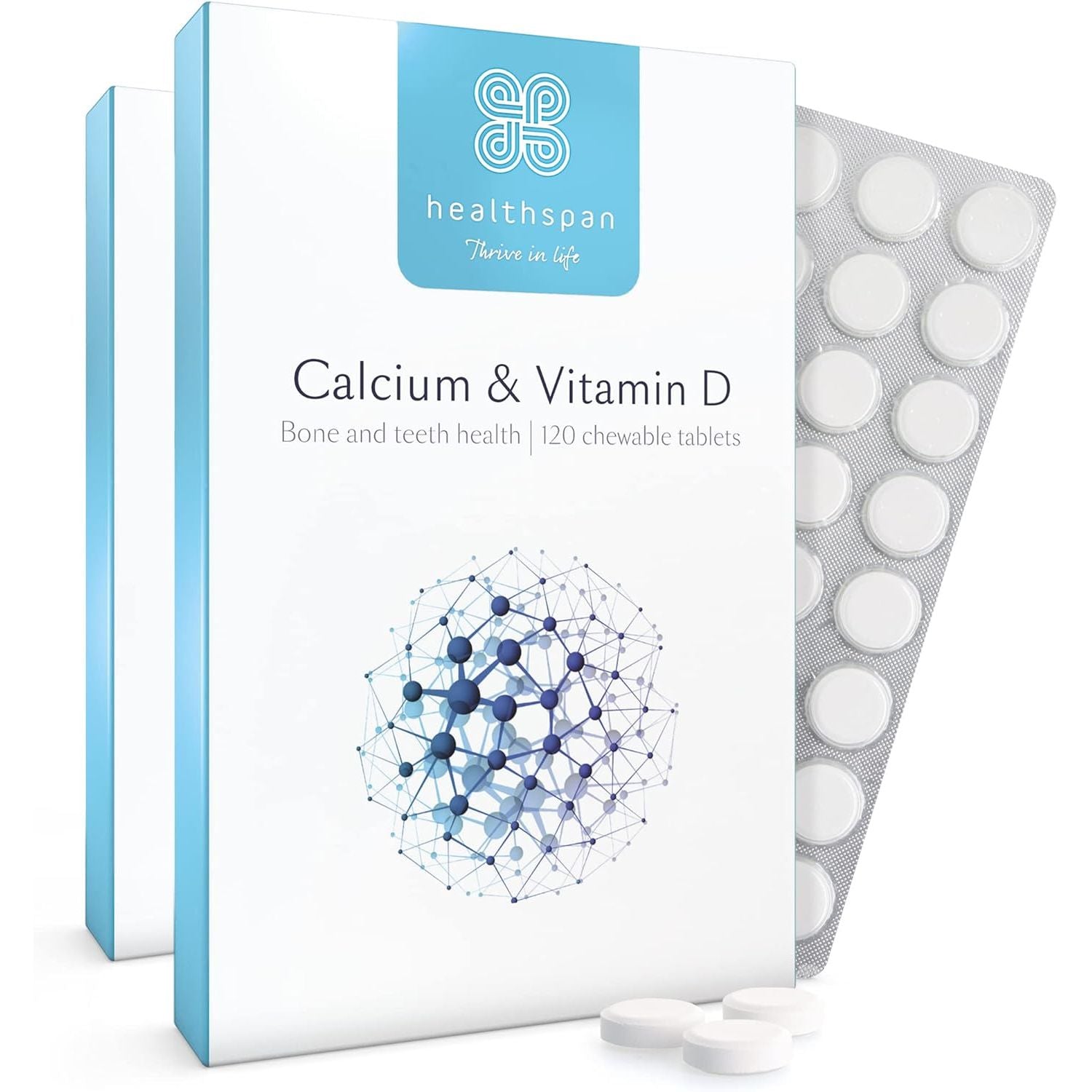 Healthspan Calcium & Vitamin D (240 Chewable Tablets) | High Strength Pure Calcium Supplement | Natural Source of Vitamin D3 | Added Vitamin K for Bone Health | Vanilla | Vegetarian