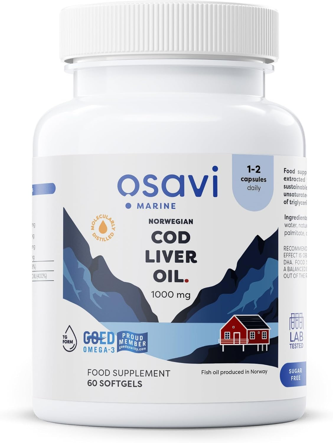 Osavi Norwegian Cod Liver Oil 1000 Mg – 60 Softgels | Lemon Flavor | DHA & EPA for Heart, Brain & Vision Health | Supports Immune Function | Sourced from Wild Atlantic Cod