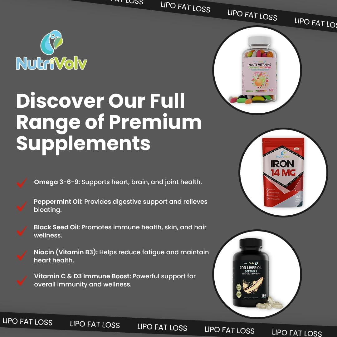 Nutrivolv Lipo Fat Loss Capsules | 60 Capsules | Maximum Strength Weight Loss Pills That Work Fast | Keto Shred Fat Burning Pills | Contains Cayenne, Green Tea, Acai Berry & Caffeine | Thermo Fat Burn