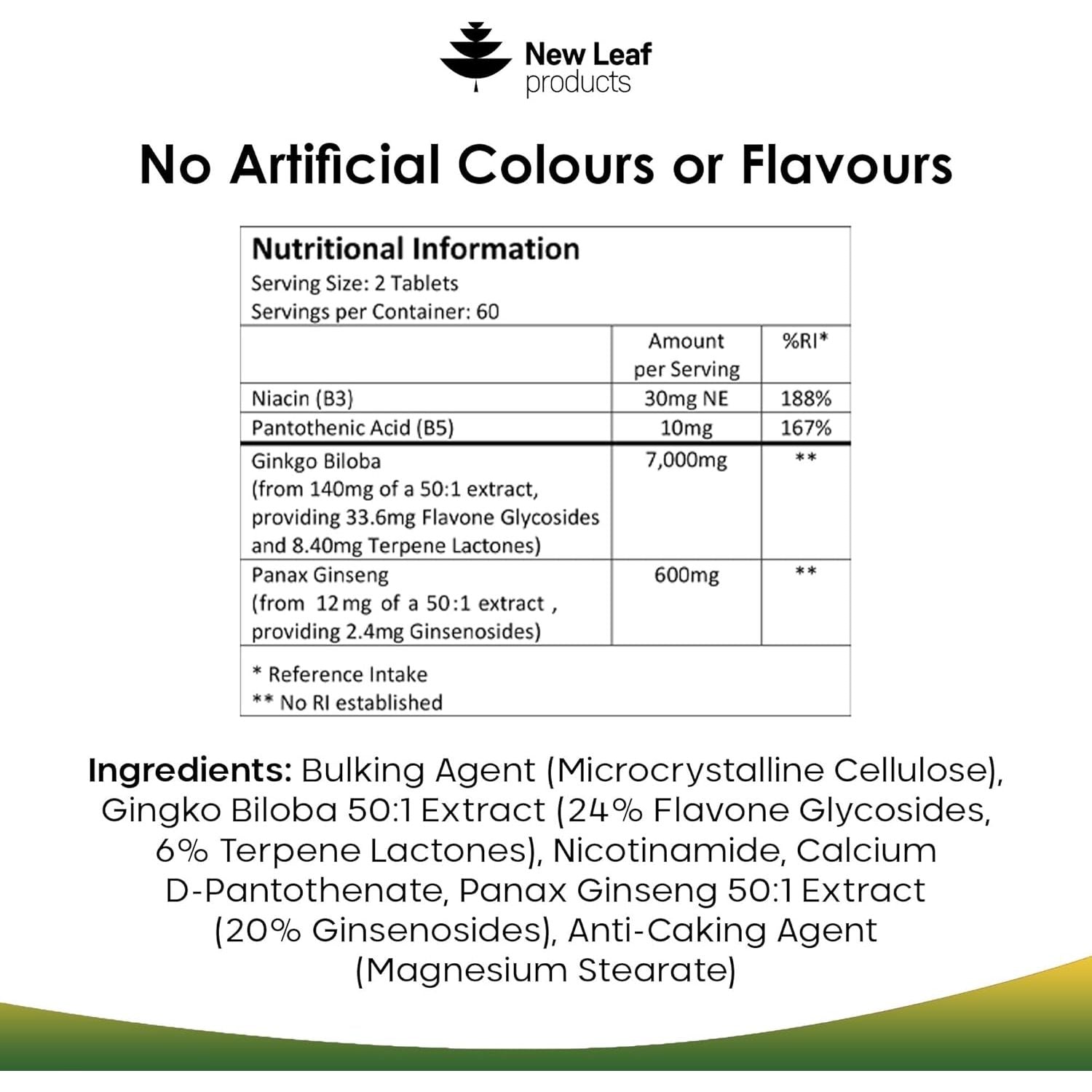 Ginkgo Biloba and Korean Ginseng Tablets - 7000Mg Ginkgo Biloba Herbal Supplements & 600Mg Panax Ginseng High Strength Extract - Enriched with Vitamin B3 & B5-120 Vegan Tablets