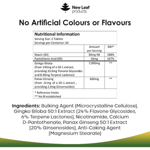 Ginkgo Biloba and Korean Ginseng Tablets - 7000Mg Ginkgo Biloba Herbal Supplements & 600Mg Panax Ginseng High Strength Extract - Enriched with Vitamin B3 & B5-120 Vegan Tablets