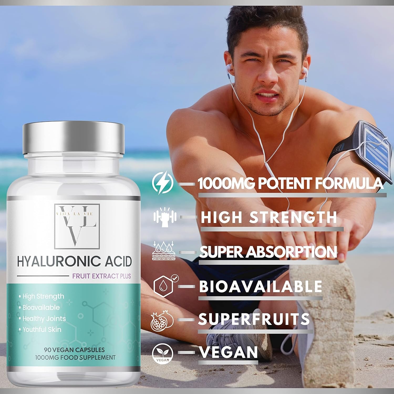 Hyaluronic Acid & Superfruits 1000Mg Complex | 90 Capsules | High Strength | Boosted with Superfruits | Vegan