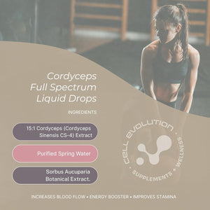 Cell Evolution Cordyceps Full Spectrum Liquid Mushroom Drops Supplement, Super Strength 90,000Mg (15:1), Energy Booster & Improves Performance, Natural & Suitable for Vegans & Vegetarians