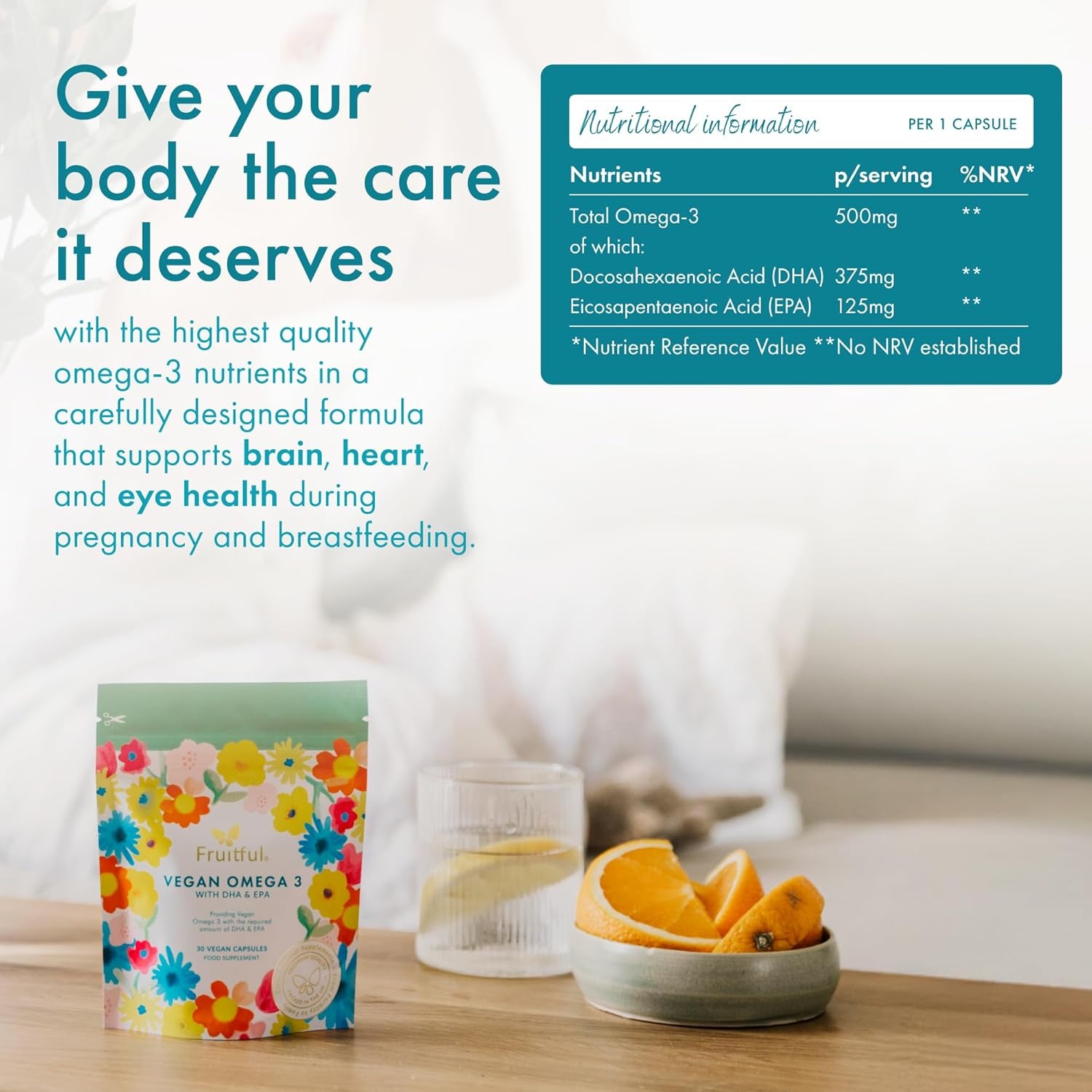 Fruitful Vegan Omega 3 with DHA & EPA – EU Algae Supplement for Fertility Support & Antioxidants – Pregnancy Supplement for Women – Pure Formula – 30 Day Supply