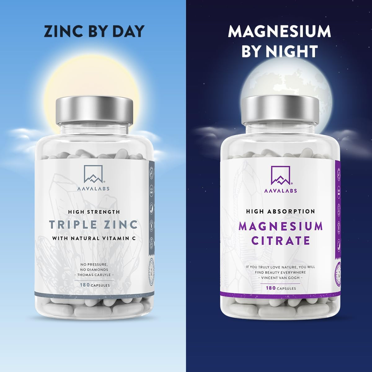 Triple Zinc 25Mg - 3 Forms of Zinc with Natural Vitamin C - Zinc Picolinate, Zinc Bisglycinate and Zinc Monomethionine - 180 High Strength Zinc Tablets - 6 Months Supply - Zinc Supplements