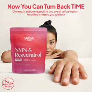 Wish Fusion NMN & Resveratrol 500Mg, NAD+ Level Support Longevity, Cellular Energy & DNA Repair, NMN Supplements UK for anti Aging, 90 Vegan Capsules