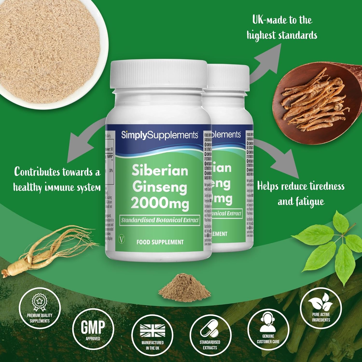 Siberian Ginseng Tablets | Supports Mental Performance & Reduces Fatigue | Suitable for Vegans and Vegetarians | 360 Tablets = 6 Months’ Supply | Made in the UK in Accordance with GMP Standards