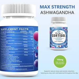 Cortisol Detox Supplement Men Women - Reduce Lower Cortisol High Cortisol Reducer Blocker Control - Supports Stress Mood Rest Adrenal Calm Relax with Ashwagandha L-Theanine Magnesium
