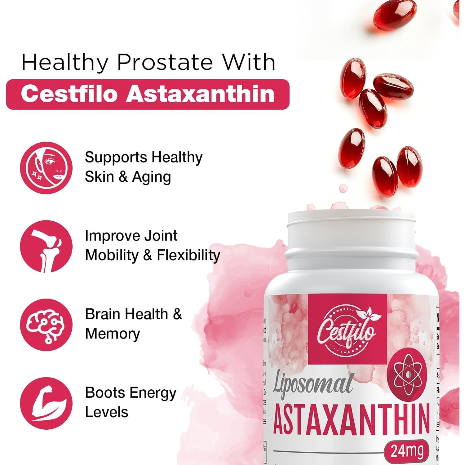 Cestfilo Liposomal Astaxanthin Supplement 24MG, Maximum Absorption, Natural Antioxidant for Skin & Eye Health, Gluten Free, Non-Gmo & No Gluten (60 Count (Pack of 1))