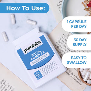 Purolabs Probiotic Complex for Gut Health | High Strength Probiotic for Men and Women | 21 Billion CFU with Prebiotic | 30 Vegan Capsules | Made in the UK