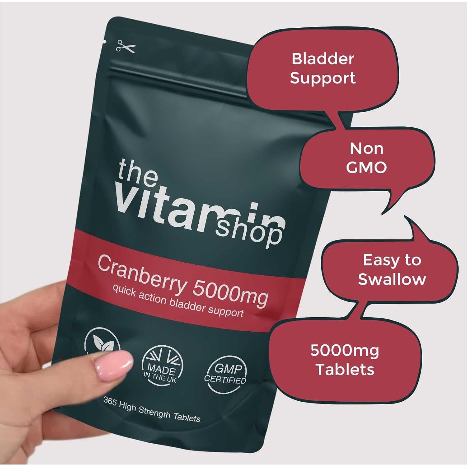 Cranberry 5000Mg High Strength Tablets | 365 Tablets One Year Supply | for Bladder Control | Grip Sealed Pouch | Same Day Fast Secure Dispatch