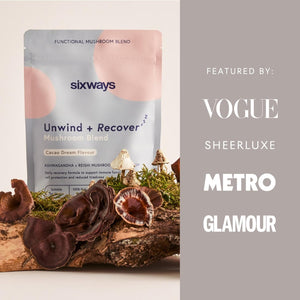 Sixways Unwind and Recover Sleep Drink 30 Servings, Cacao Flavour, Ashwagandha Powder, Hormone and Anxiety Aid, Magnesium, Reishi Mushroom, Vegan, Gluten Free, Magnesium Infused for Relaxation