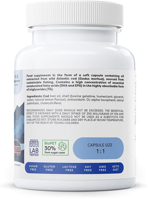 Osavi Norwegian Cod Liver Oil 1000 Mg – 60 Softgels | Lemon Flavor | DHA & EPA for Heart, Brain & Vision Health | Supports Immune Function | Sourced from Wild Atlantic Cod