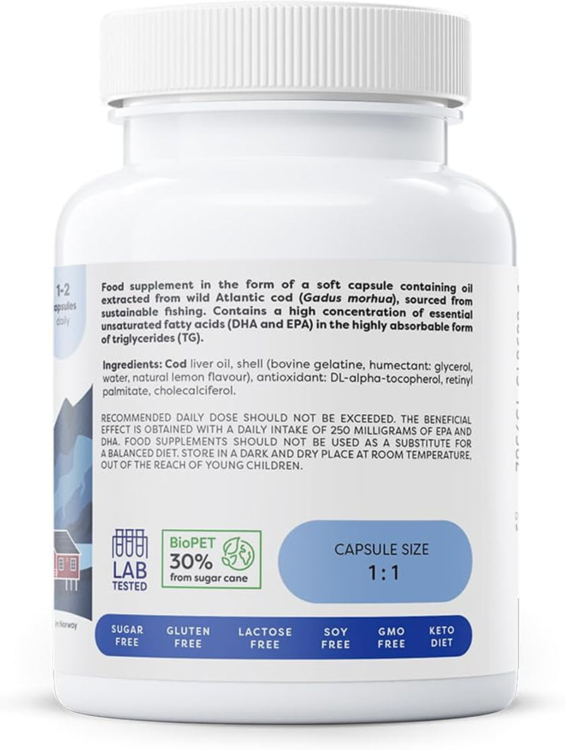 Osavi Norwegian Cod Liver Oil 1000 Mg – 60 Softgels | Lemon Flavor | DHA & EPA for Heart, Brain & Vision Health | Supports Immune Function | Sourced from Wild Atlantic Cod