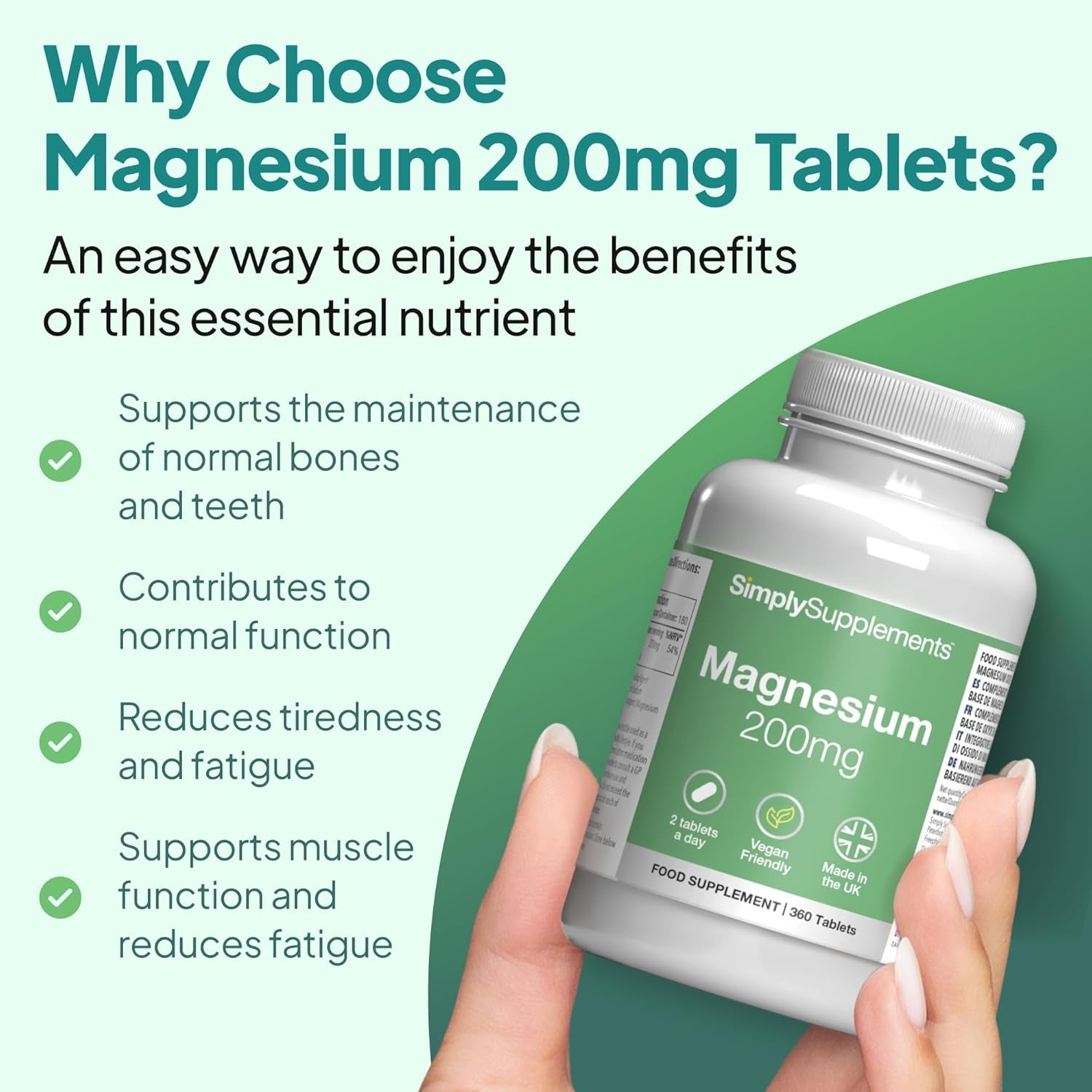 Magnesium 200Mg Tablets | Supports Normal Muscle Function | Vegan & Vegetarian Friendly | 360 Tablets = 6 Months’ of Supply | Made in the UK in Accordance with GMP Standards