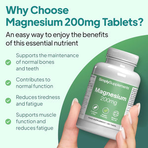 Magnesium 200Mg Tablets | Supports Normal Muscle Function | Vegan & Vegetarian Friendly | 360 Tablets = 6 Months’ of Supply | Made in the UK in Accordance with GMP Standards