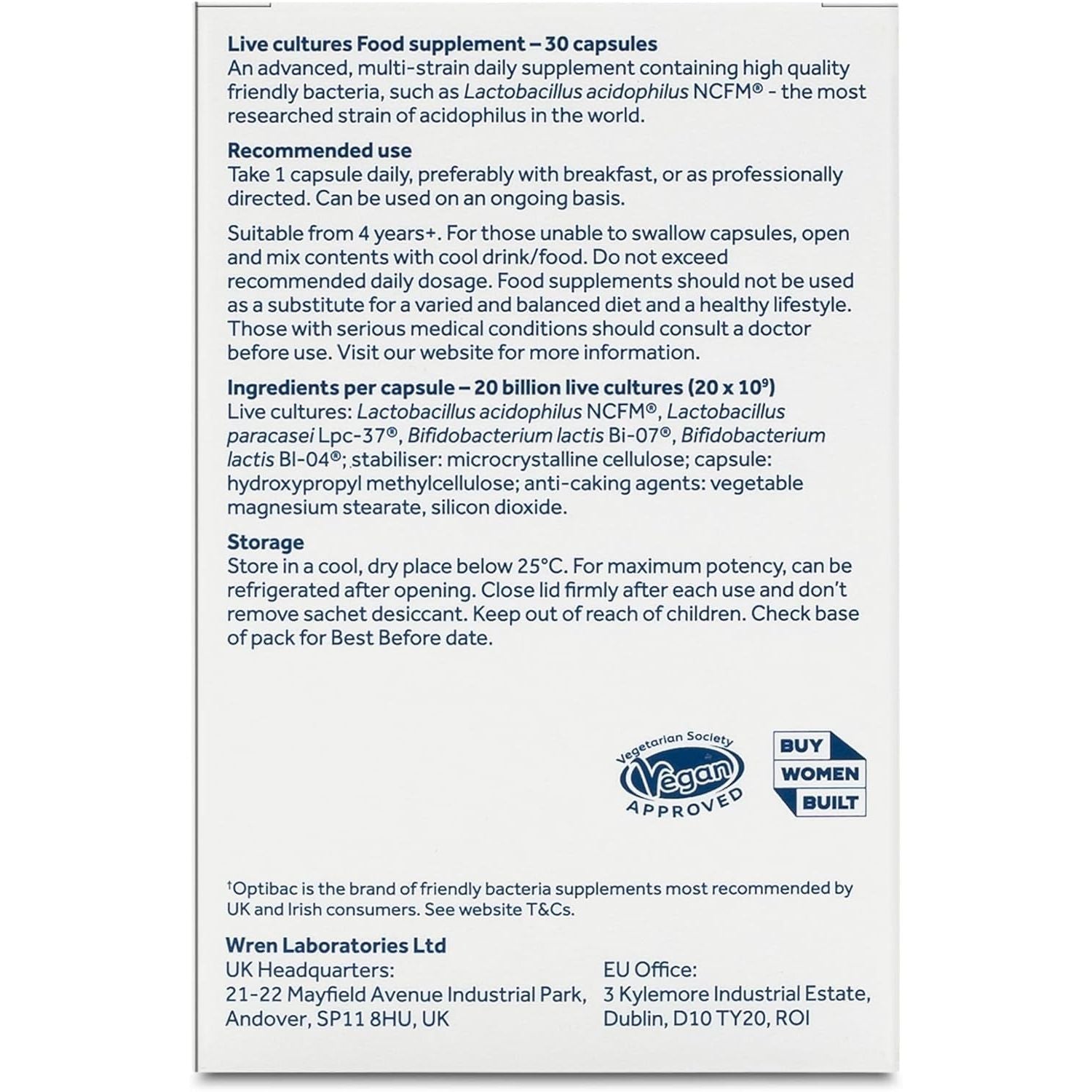 Optibac Probiotics Every Day Extra - High Strength Vegan Digestive Probiotic Supplement with 20 Billion Bacterial Cultures - 30 Capsules