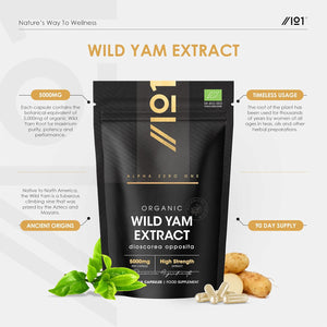 Organic Wild Yam Extract 5000Mg - High Strength 10:1 Dioscorea Opposita Extract Supplement - 90 Vegan Capsules (3 Month Supply) - by Alpha01