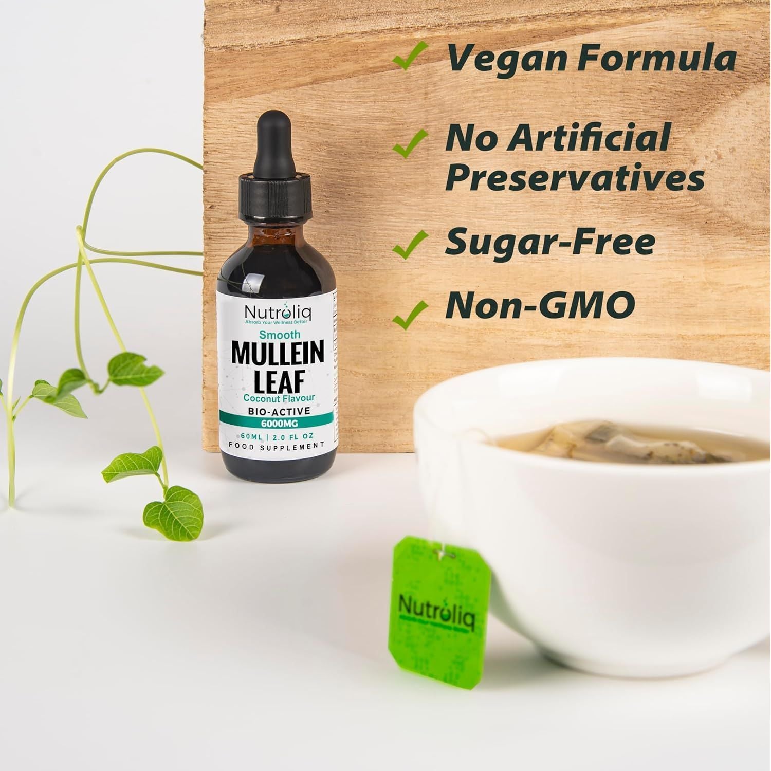 Nutroliq Mullein Leaf 50:1 Extract Drops - Vegan, Non-Gmo Supplements for Lung Cleanse and Respiratory Health, Digestive Wellness, Sound Sleep Support - Fast Absorption Tincture - 60Ml, 2 Month Supply