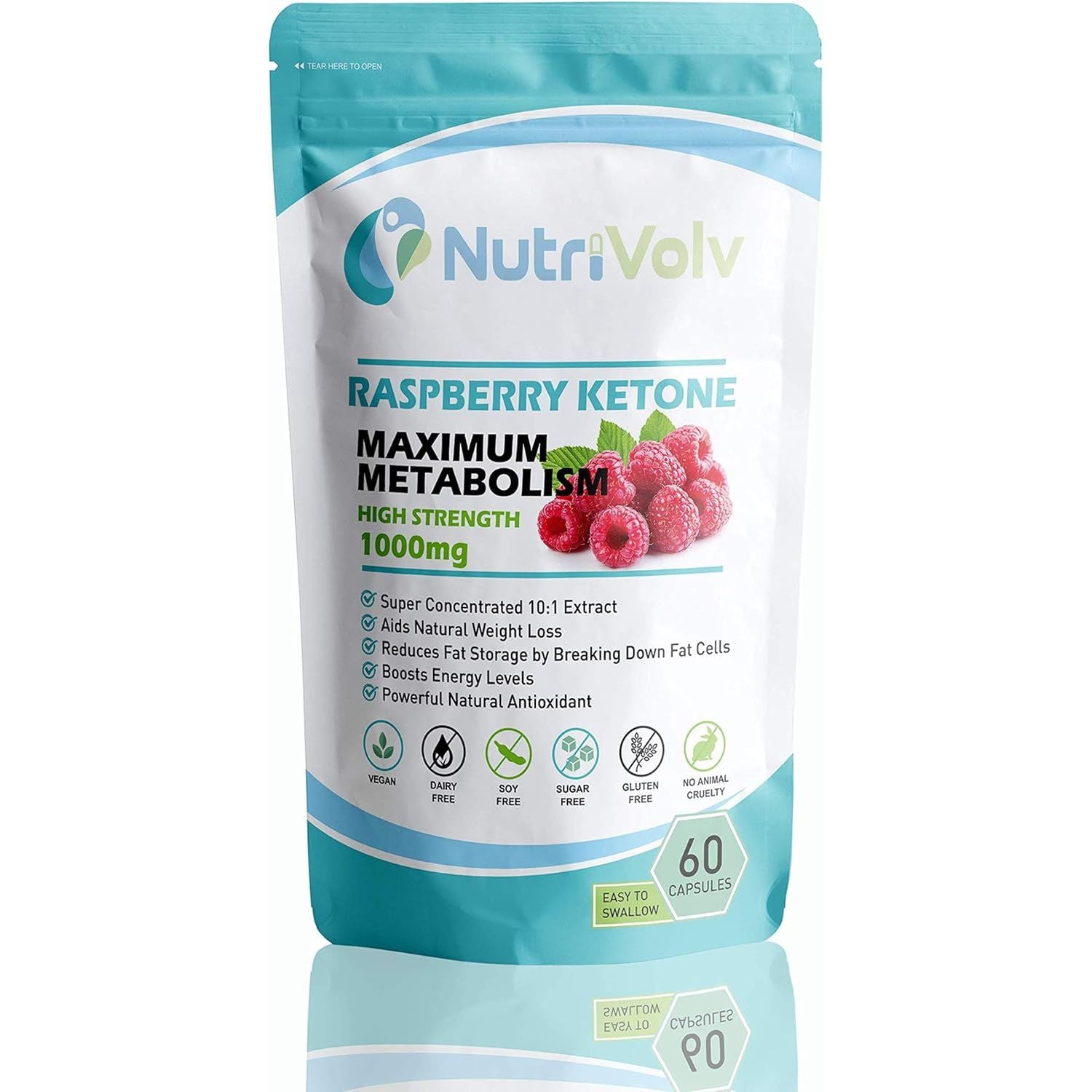 Nutrivolv Raspberry Ketones 1000Mg per Serving | Natural Weight Loss Supplement | Boosts Metabolism & Energy | Fat Burner & Appetite Suppressant | 60 Vegan Capsules