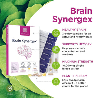 Healthspan Brain Synergex | 28 Day Supply | Brain Health Supplements | Ginkgo Biloba, Neuro-Vitamin Complex, Opti-Omega 3 & Phospholipid Complex