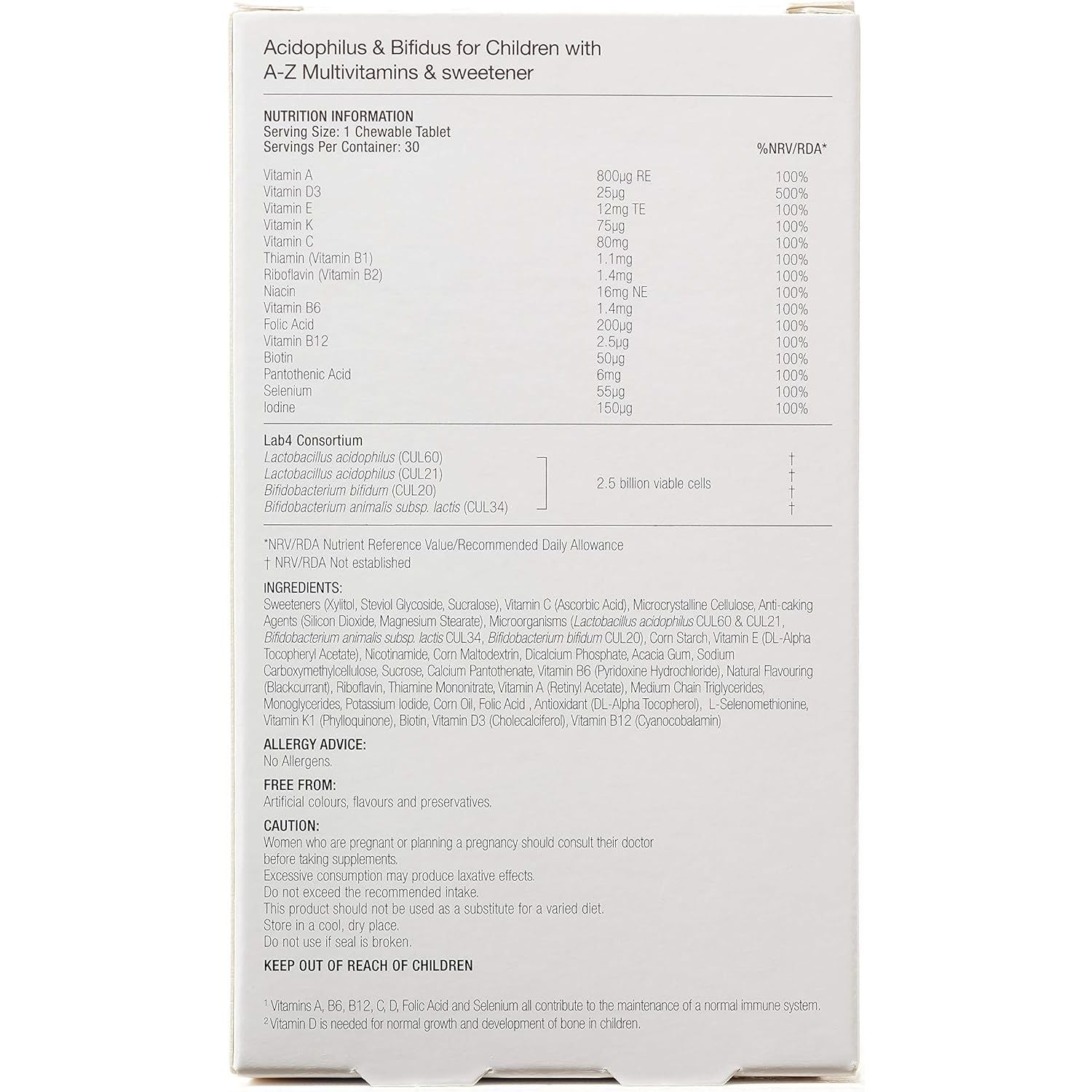 Pro-Ven Probiotics for Children (4-16) A-Z Multivitamins Supplement for Gut Health, Immunity & Energy 2.5 Billion CFU Friendly Bacteria 30 Blackcurrant Chewable Tablets