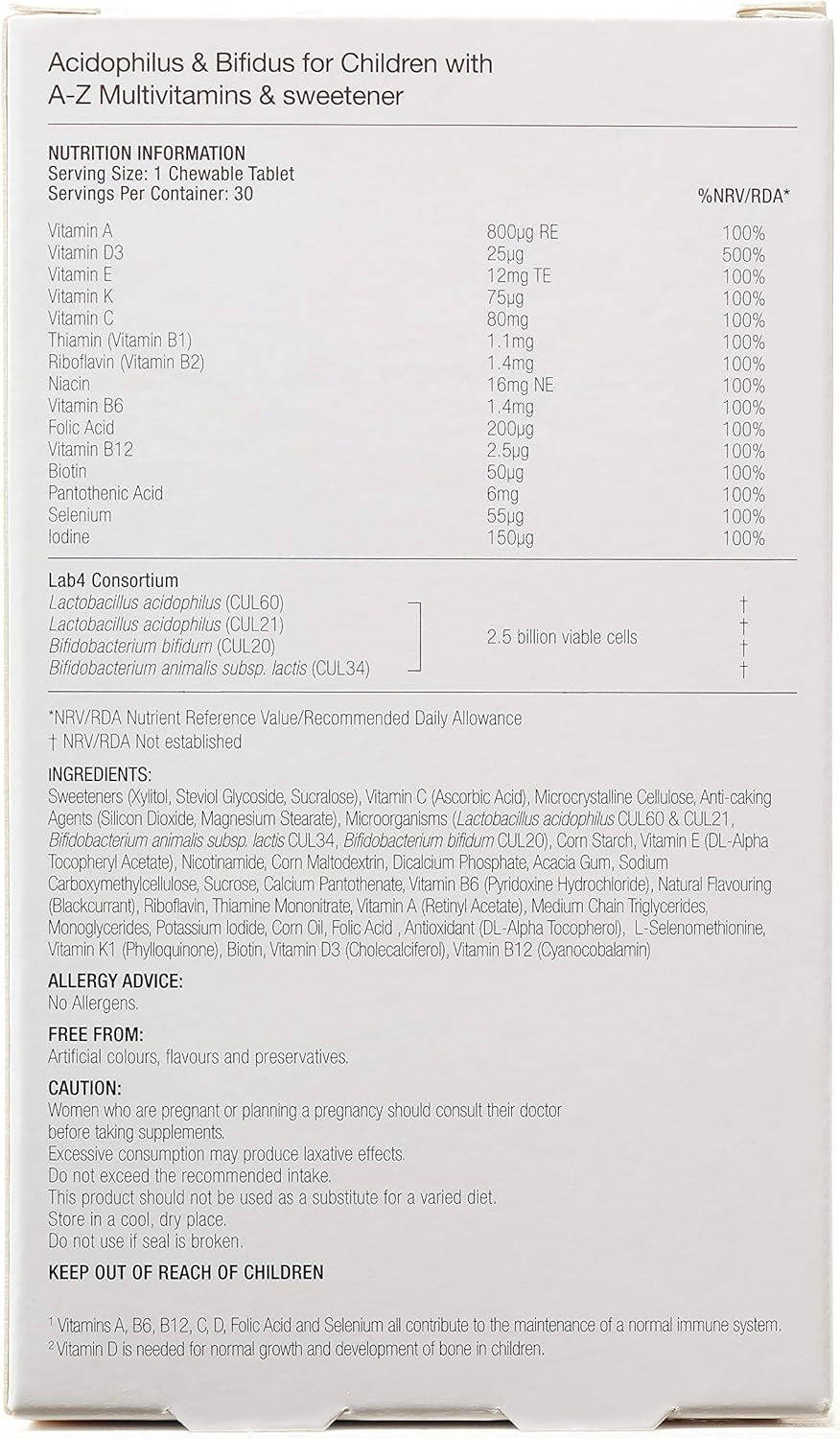 Pro-Ven Probiotics for Children (4-16) A-Z Multivitamins Supplement for Gut Health, Immunity & Energy 2.5 Billion CFU Friendly Bacteria 30 Blackcurrant Chewable Tablets