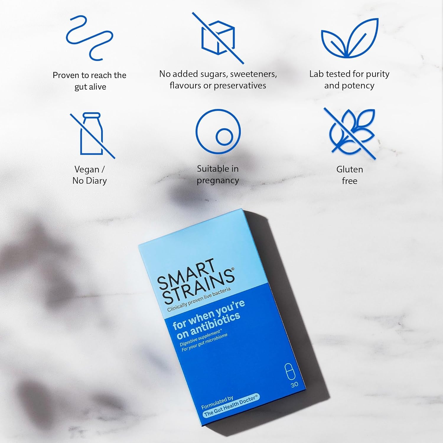 SMART STRAINS for Antibiotics & Traveller'S Tummy – Proven Live Bacteria – Formulated by the Gut Health Doctor | 10 Billion LGG World’S Most Studied Bacterial Cultures | 30 Oral Probiotics