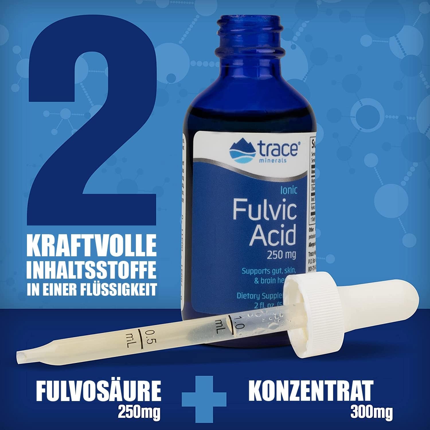 Trace Minerals Fulvic Acid | Liquid Ionic Fulvic Acid | 250 Mg | Intestine, Digestion, Skin, Brain | Mineral Complex 72+ Minerals and Trace Elements, Ph Balance, Muscle Endurance, Hydration