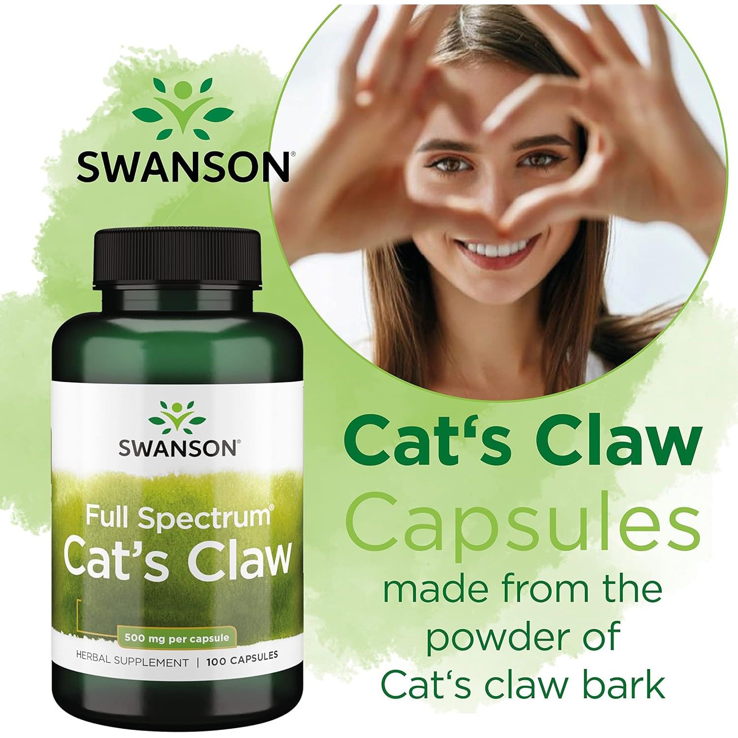 Swanson, Cat'S Claw, 500Mg, 100 Capsules, High Strength, Laboratory Tested, SOYA Free, Gluten Free, Non-Gmo