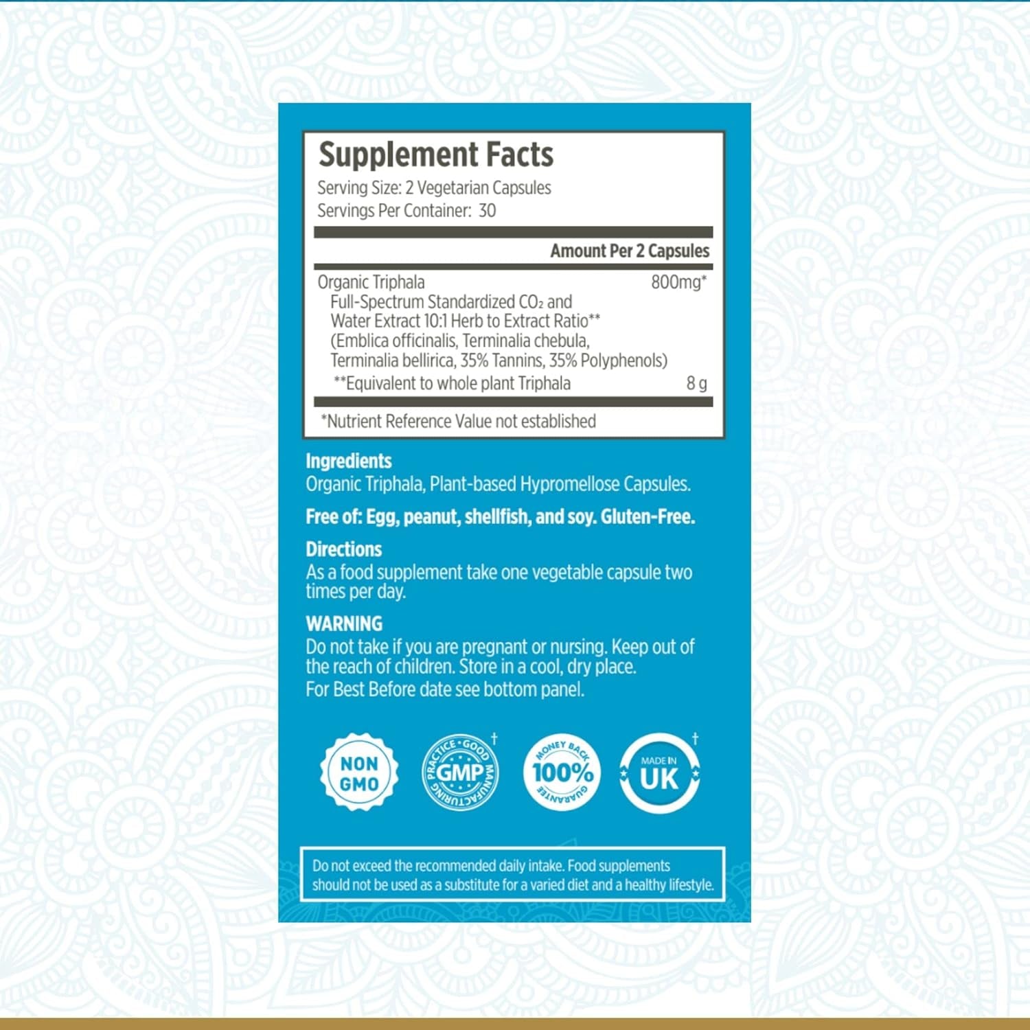 Organic Triphala Capsules - Certified Organic by Soil Association | Potency Due to Natural Fusion Extract | 100% Natural Supplement | Vegan & Vegetarian Friendly | Ayurveda | 60 Tablets | Made in UK