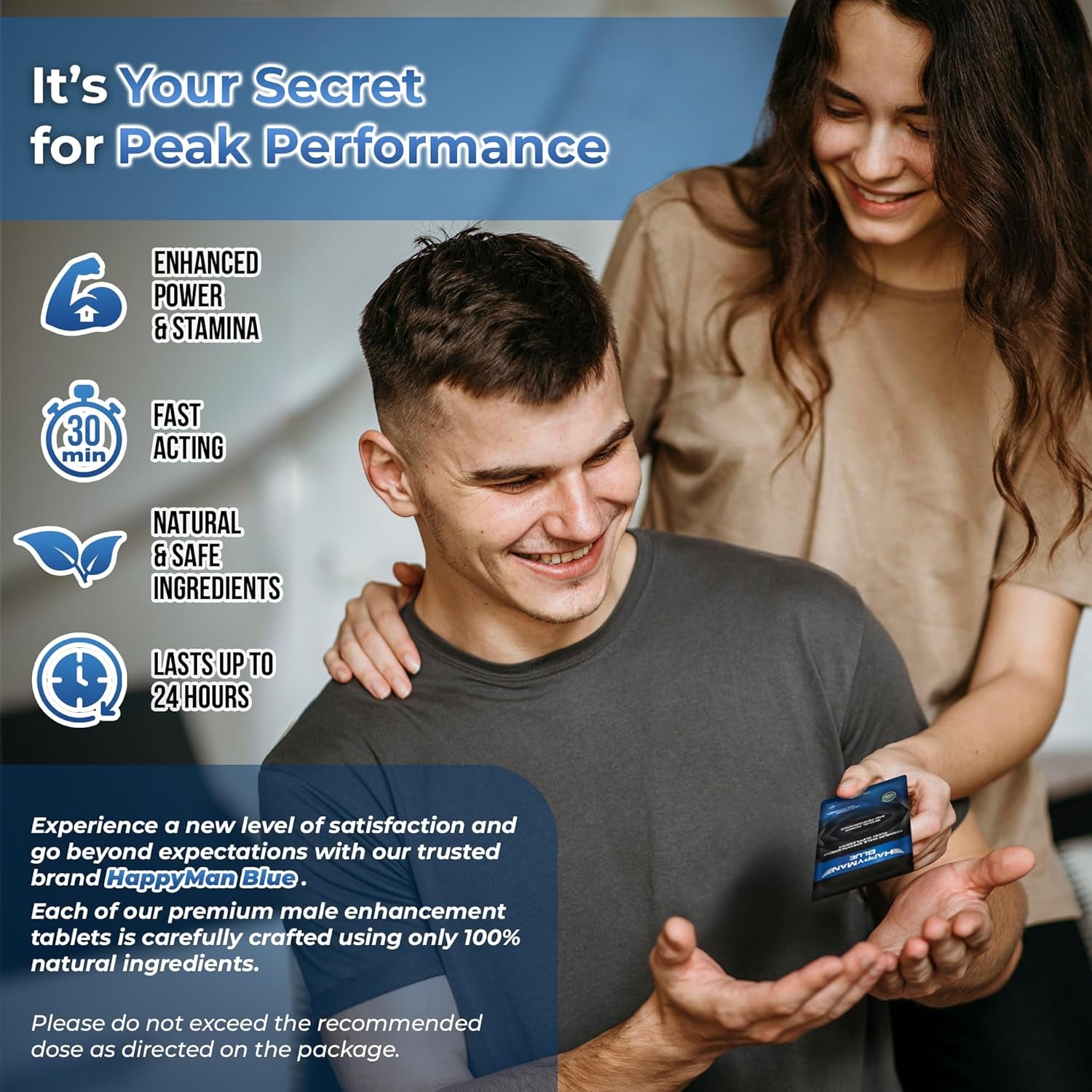 Happyman Blue 10 Tablets | Natural Herbal Supplement for Men | Prolonged Performance and Enhancement Tablets | Fast Acting and Extra Strong | Stamina and Energy Support | Ginseng