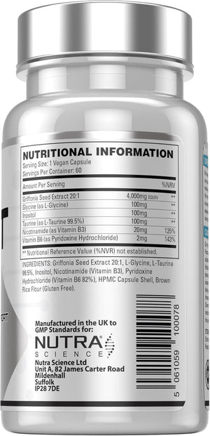 5HPT Ultra 4,000MG - Extra Strength Griffonia Seed Extract Neurotransmitter Support with Nicotinamide, Glycine, Inositol, Vitamin B6, 60 Vegan Capsules