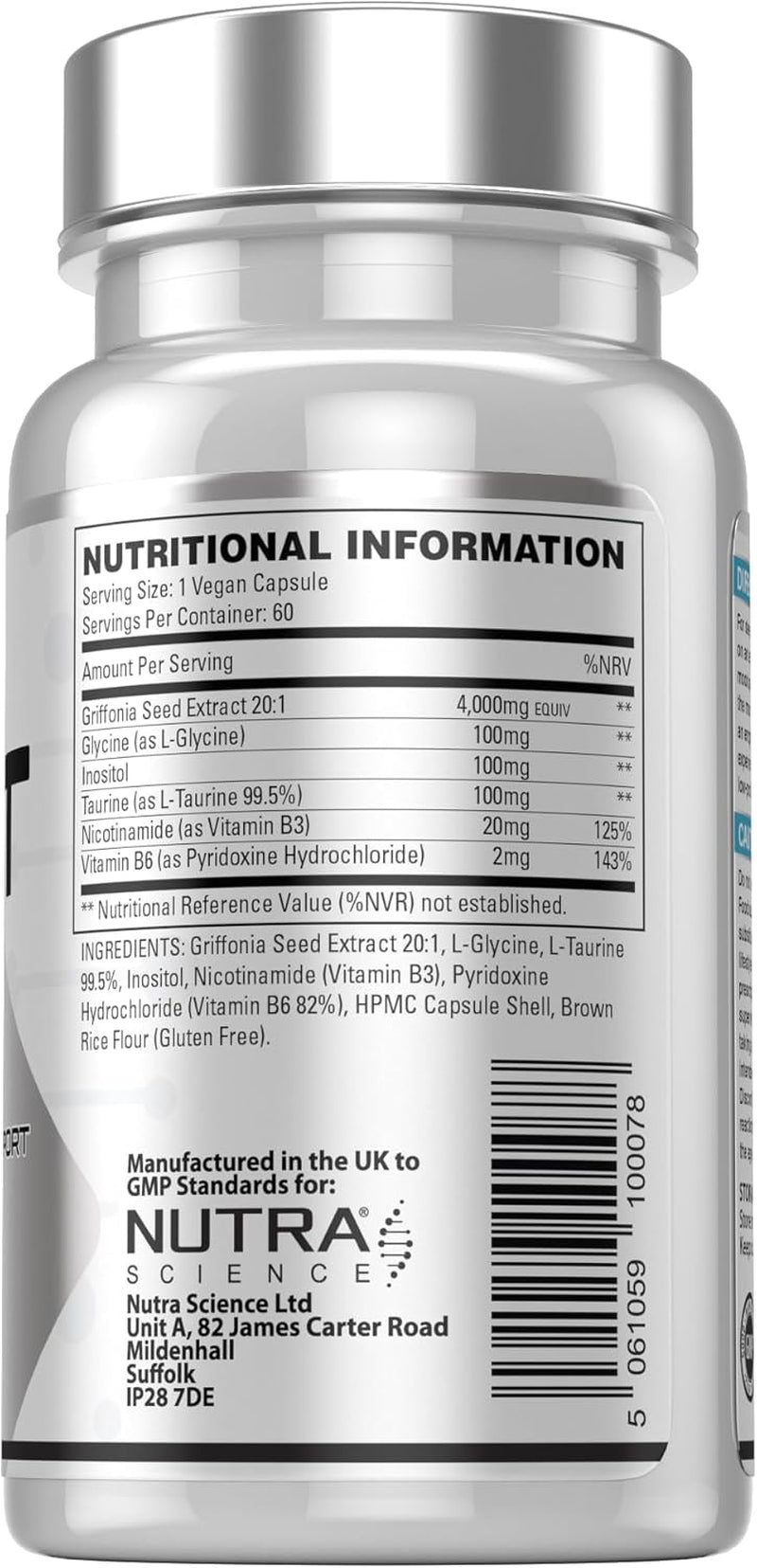 5HPT Ultra 4,000MG - Extra Strength Griffonia Seed Extract Neurotransmitter Support with Nicotinamide, Glycine, Inositol, Vitamin B6, 60 Vegan Capsules