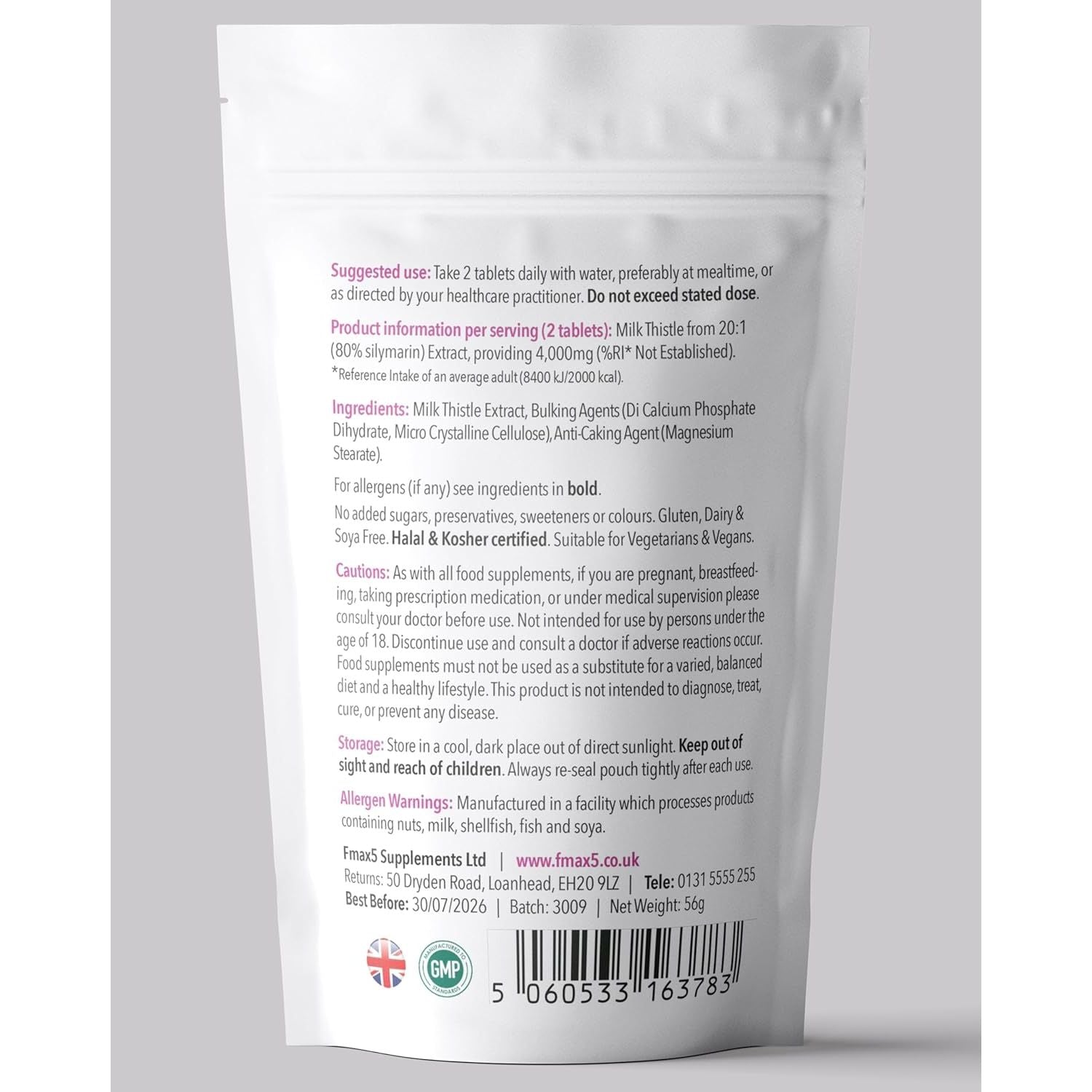 Milk Thistle (80% Silymarin) Tablets - High Strength 4000Mg Supplement, 120 Tablets (2 per Serving) - Not Capsules or Tincture - Vegan, Gmo-Free, Gluten-Free, UK Made