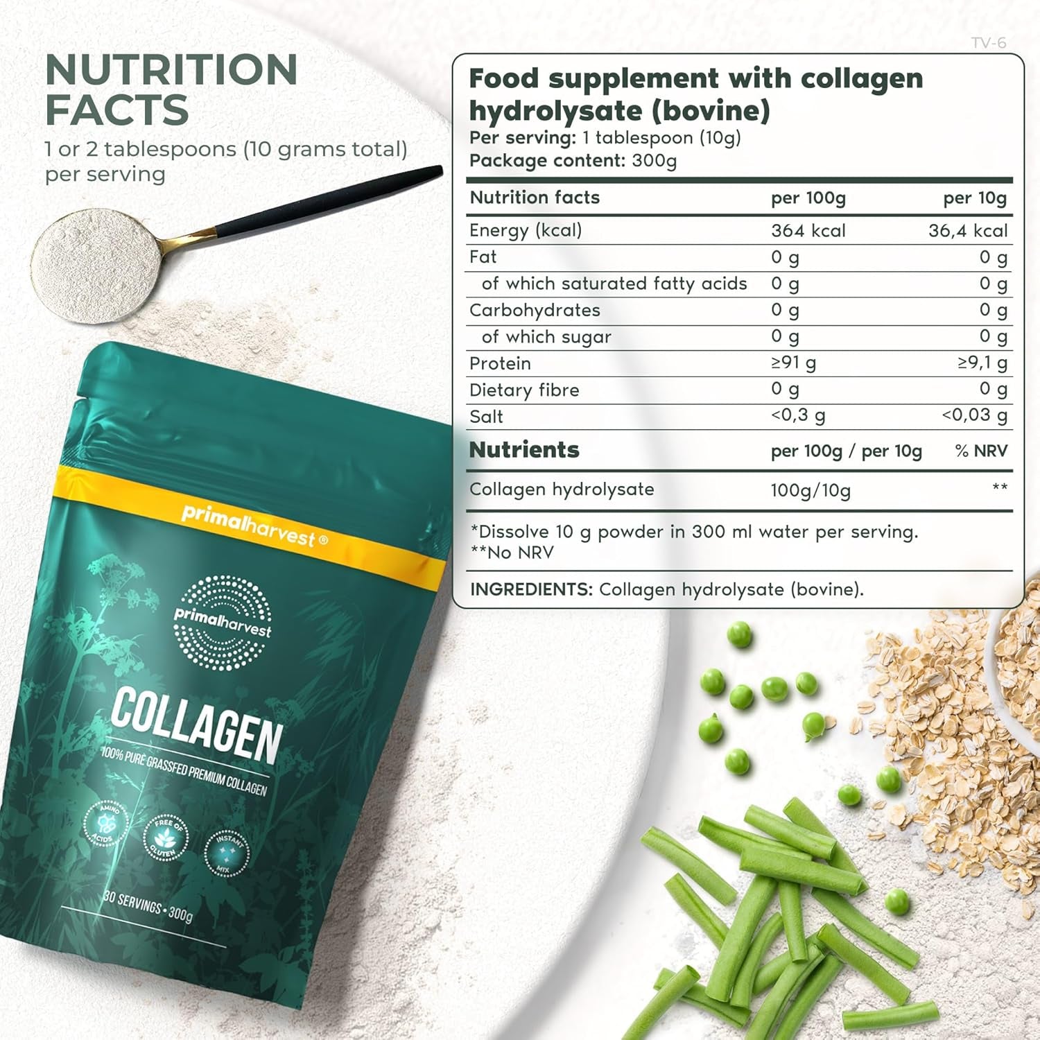 Primal Collagen by Primal Harvest - Powder Supplement with Types I & III Peptides to Help Improve Hair, Nails & Joints, for Men & Women,1 Pack: 30 Servings