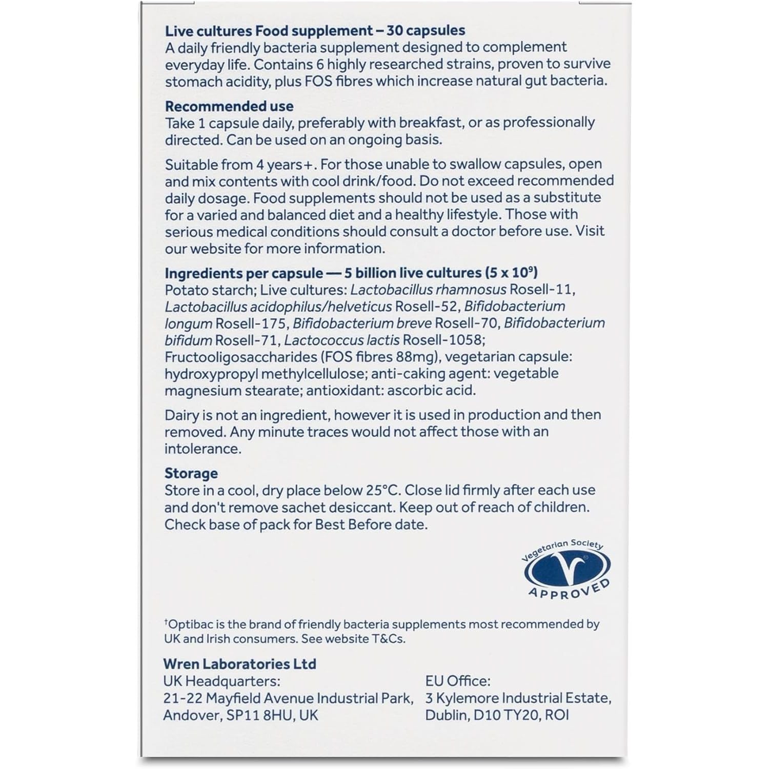 Optibac Probiotics Every Day - Digestive Probiotic Supplement with 5 Billion Bacterial Cultures & FOS Fibres - 30 Capsules